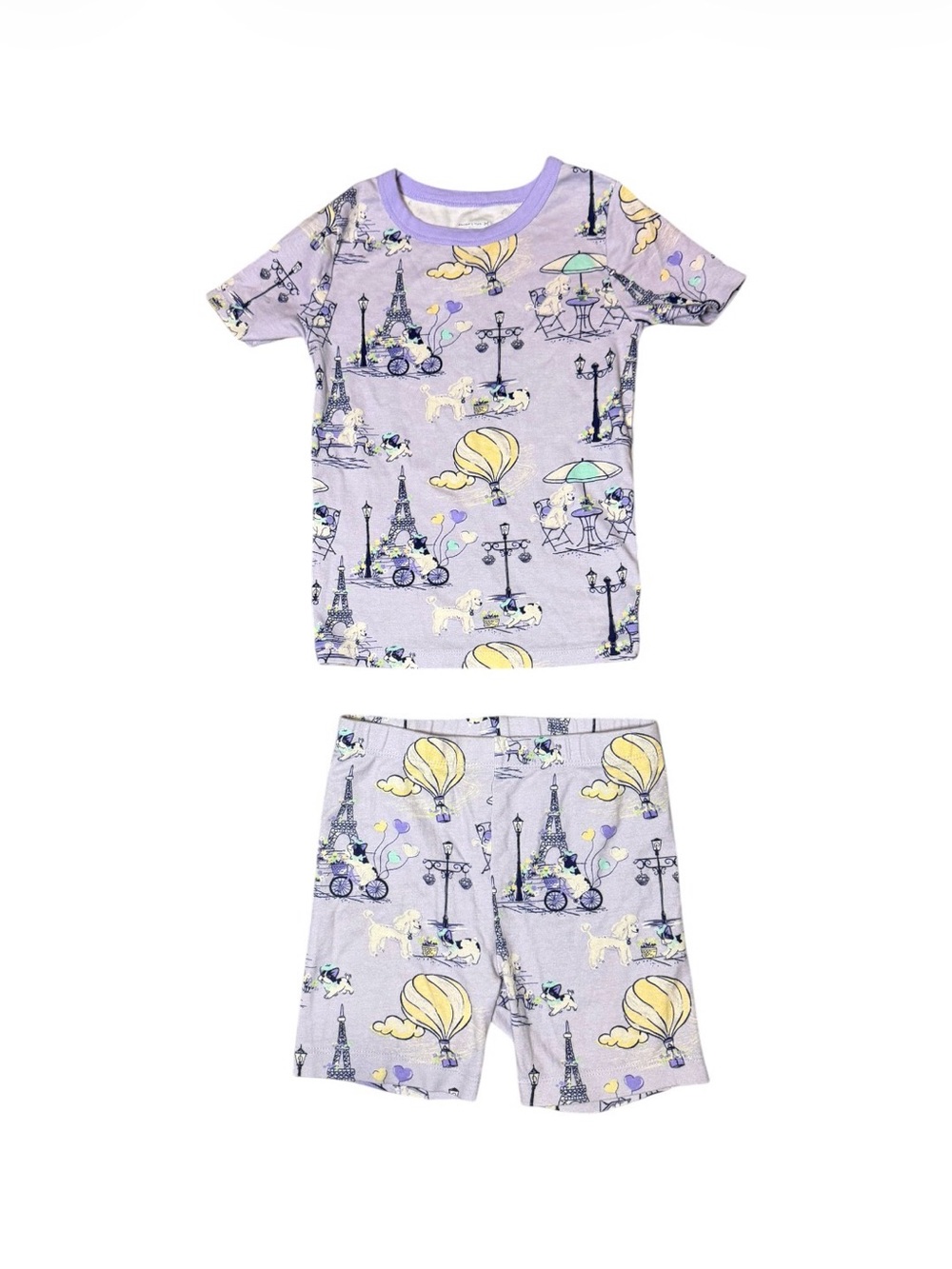 Girls Lavender Paris Hot Air Balloon Short Pajama Set